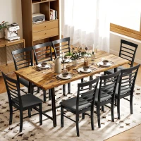HOMCOM Wooden Dining Chairs Set of 4, Farmhouse Upholstered Kitchen Chairs with Rubber Wood Frame, Black and Gray(m-8)
