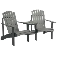 Outsunny Double Wooden Adirondack Chair Muskoka Chair with Middle Table, Outdoor Patio Porch Tete-A-Tete Bench Two Seater w/ Umbrella Hole, Grey(m-2)