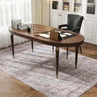 HOMCOM Machine Washable Area Rug 5x7, Non-Slip Traditional Flower Print Floor Carpet for Living Room, Bedroom, Grey and Brown(m-10)