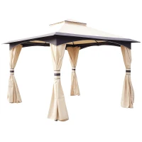 Outsunny 10' x 10' Soft Top Gazebo Canopy Tent w/ Double Roof, Eaves Design and Mesh Netting Sidewall Outdoor Patio Large Garden(m-2)