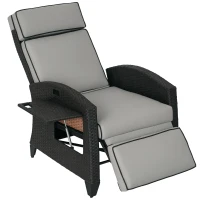 Outsunny Outdoor Recliner Chair with Adjustable Backrest, Cushion, Side Tray, Light Grey(m-11)
