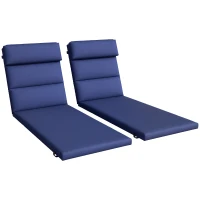 Outsunny Patio Chaise Lounge Chair Cushions Replacement Sun Lounger Pads with Headrest and Ties, Set of 2, Dark Blue(m-11)