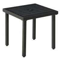 Outsunny Outdoor Side Table, Patio End Table with Umbrella Hole, Small Coffee Table with Steel Frame for Balcony, Black(m-2)