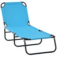 Outsunny Outdoor Folding Lounge Chair, Steel Tanning Chair with Reclining Back, Breathable Mesh for Beach, Yard, Patio, Sky Blue(m-11)