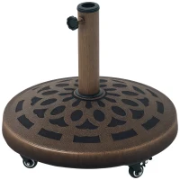 Outsunny Round Patio Umbrella Base with Wheels, 46 lbs Resin Umbrella Stand Base, Heavy Duty Patio Umbrella Holder for 1.3"/1.5"/1.9" Umbrella Poles for Outdoor, Lawn, Poolside, Bronze(m-11)