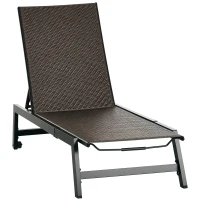 Outsunny Outdoor Rattan Wicker Patio Lounger Chair Sun Lounger w/ 5-Position Backrest and Wheels for Garden, Poolside, Brown(m-11)