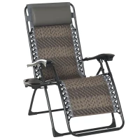Outsunny Zero Gravity Lounge Chair Adjustable Rattan Wicker Lounger with Cup Holder, Phone Container, Headrest for Garden, Porch, Backyard, Pool(m-1)