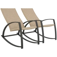 Outsunny 2 Pieces Wicker Patio Rocking Chair Set, Rattan Outdoor Rocking Chair Set with High Back, Armrests for Garden, Khaki(m-11)