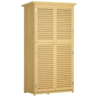 Outsunny 5' x 3' Wooden Outdoor Storage Cabinet, Garden Sheds & Outdoor Storage with Asphalt Roof & 2 Large Wood Doors with Lock, Natural