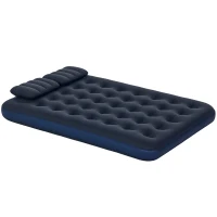 Outsunny Queen Size Air Mattress Camping Air Bed with 2 Pillows and Hand Pump, Blue(m-11)
