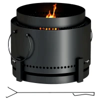 Outsunny Smokeless Fire Pit with Ash Catcher, Portable Wood Burning Firepit with Poker for Garden Camping Bonfire Party, Black(m-11)