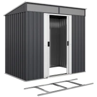 Outsunny 6.5x4FT Galvanised Metal Shed with Foundation Kit, Lockable Garden Tool Storage House with Sliding Doors, Vents, Grey(m-11)