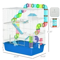 PawHut 23" 5-Tier Hamster Cage with Wheel and Water Bottle, Blue(m-3)