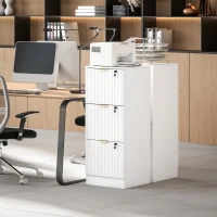 HOMCOM Lockable Filing Cabinet with 3 Fluted Drawers, File Cabinet with Adjustable Hanging Rails for A4 Letter Files, White(m-10)