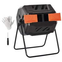 Outsunny Tumbling Compost Bin Outdoor 360° Dual Chamber Rotating Composter 43 Gallon, Orange(m-1)