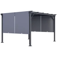 Outsunny 12' x 10' Outdoor Patio Gazebo Pergola with Retractable Canopy Roof, Steel Frame with Stakes, Grey(m-11)