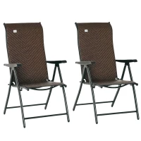 Outsunny 2PCs Outdoor Wicker Folding Chairs with Adjustable Backrest, Brown(m-11)