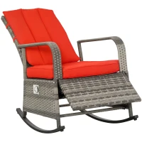 Outsunny PE Rattan Rocking Recliner with Footrest, Red(m-1)