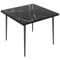 Outsunny Outdoor Dining Table for 4, Square Patio Dining Table with Marble Effect Tempered Glass Top and Steel Frame, Black(m-11)