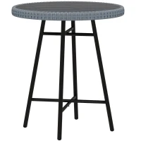 Outsunny Patio Wicker End Table with Plastic Wood Table Top and X-Shape Support for Backyard, Garden, Balcony, Grey(m-11)