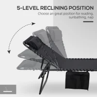 Outsunny Folding Chaise Tanning Lounge Chair w/ 5-level Reclining Back, Reading Hole, Side Pocket, Headrest, Black(m-6)