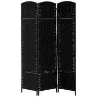 HOMCOM 6ft Folding Room Divider, 3 Panel Wall Partition with Wooden Frame for Bedroom, Home Office, Black(m-2)