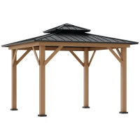 Outsunny 11' x 11' Wood Frame Hardtop Gazebo Galvanized Steel Canopy Outdoor Shelter with Double Vented Roof for Garden, Lawn, Poolside, Black(m-2)