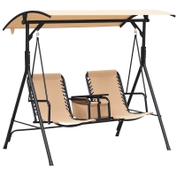 Outsunny 2 Person Porch Swing with Canopy, Storage Table, Cup Holder, Beige