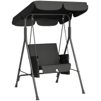 Outsunny 1-Seat Outdoor Porch Swing Patio Swing with Adjustable Canopy, Removable Seat and Back Cushion for Garden, Poolside(m-11)
