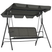 Outsunny 3 Seater Rattan Outdoor Patio Swing with Adjustable Canopy and Stand for Garden Porck Backyard, Grey(m-11)