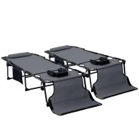 Outsunny 2 Piece Folding Chaise Lounge Pool Chairs with 5-level Reclining Back, Reading Hole, Side Pocket, Gray(m-1)