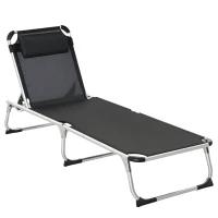 Outsunny Folding Lounge Chair, Patio Lounger with Headrest, 5-Level Adjustable Backrest, and Aluminum Frame, Black(m-2)