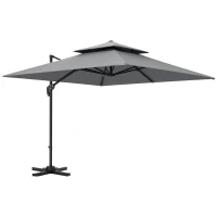 Outsunny 10' x 10' Cantilever Patio Umbrella, Double Top Square Offset Umbrella with 360° Rotation, Light Grey(m-12)