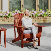 Outsunny Oversized Adirondack Chair, Outdoor Fire Pit and Porch Seating, Classic Log Lounge w/ Built-in Cupholder, Brown(m-10)