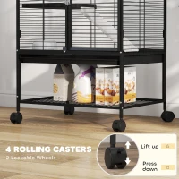 PawHut Rolling Small Animal Cage 34"H Chinchilla Cage for Ferrets, Squirrels w/ Removable Tray, Storage Shelf, Black(m-6)