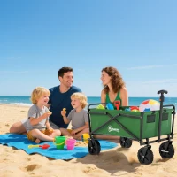 Outsunny Folding Wagon Cart, Outdoor Utility Wagon Heavy Duty Garden Shopping Cart Collapsible Camping Trolley with Steel Frame, Oxford Fabric(m-8)