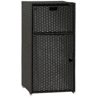 Outsunny Outdoor Towel Rack & Pool Toy Cabinet/Hot Tub Accessory Storage, Waterproof PE Rattan Cabinet & Basket Drawer for Indoor, Swimming Pool, Spa, 24"x24"x47", Dark Brown(m-1)