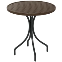 Outsunny 26" Round Patio Table, Outdoor Side Table with Steel Frame and Slat Tabletop for Garden, Backyard, Distressed Brown(m-11)