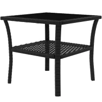 Outsunny 20" Patio Wicker Coffee Table, Outdoor PE Rattan Two-tier Side Table with Glass Top, for Patio, Garden, Balcony, Black(m-11)