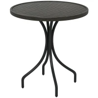 Outsunny 26" Round Patio Table, Outdoor Side Table with Steel Frame and Slat Tabletop for Garden, Backyard, Distressed Gray(m-11)