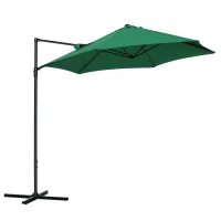Outsunny 8.5FT Offset Patio Umbrella with 360° Rotation, Outdoor Cantilever Roma Parasol Hanging Sun Shade Canopy Shelter with Cross Base, Green(m-2)