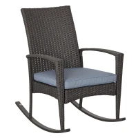 Outsunny Outdoor PE Rattan Rocking Chair, Garden Glider Rocking Chair, Wicker Patio Chair Set with Armrest and Cushion, Grey(m-11)