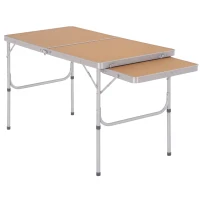 Outsunny 4ft Picnic Table with Slide Shelf Outdoor Portable Aluminum Folding Table 2 Adjustable Height Light-weight Camping BBQ Party Dining Table w/ Carrying Handle(m-2)