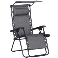 Outsunny Outdoor Zero Gravity Reclining Lounger Chair with Canopy Shade, Side Tray, Cupholder, Dark Grey(m-11)