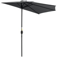 Outsunny 9.8ft Half Umbrella Semi Round Patio Parasol with Crank Handle, Top Vent for Garden, Balcony- NO BASE INCLUDED, Grey(m-11)