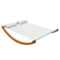Outsunny Rocking Double Sun Lounger Hammock with Curved Wooden Stand Outdoor Yard Patio, White Teak(m-2)