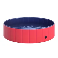 PawHut Foldable Pet Swimming Pool, Portable Dog Bathing Tub, 12" x 47" Plastic Large Dog Pool for Outdoor Dogs and Cats, Red(m-1)
