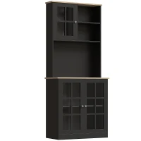 HOMCOM Kitchen Buffet with Hutch, Storage Pantry with 3 Cabinets, 2 Open Shelves and Large Countertop, Black(m-2)