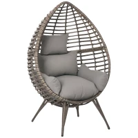 Outsunny Outdoor/Indoor Rattan Chair with Soft Cushion, Wicker Egg Lounge Chair for Backyard Garden Balcony Lawn, Light Grey(m-11)