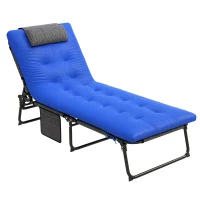 Outsunny Folding Lounge Chair with 4-level Reclining Back & Cushion, Blue(m-11)